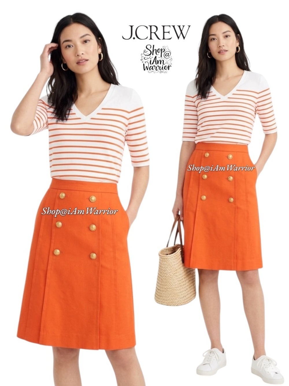 J.Crew sunset orange gold button sailor a-line linen mini skirt *shop@iamwarrior